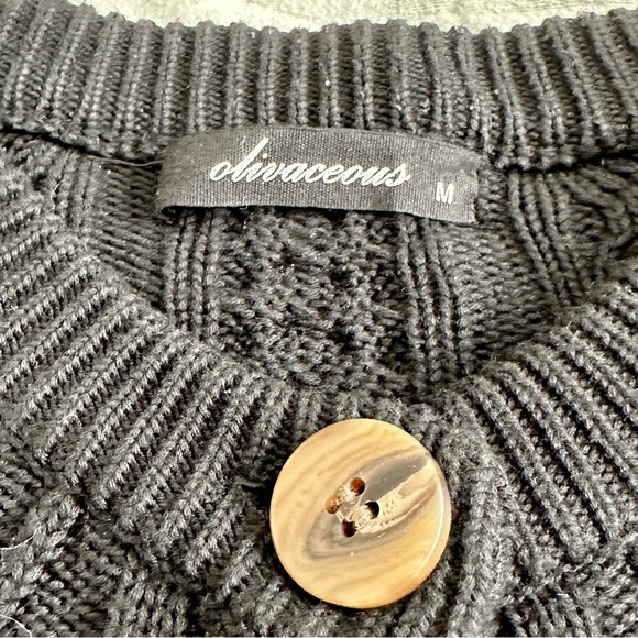 Black Cable Knit Cardigan M | Coastal Beatnik - Picture 4 of 5